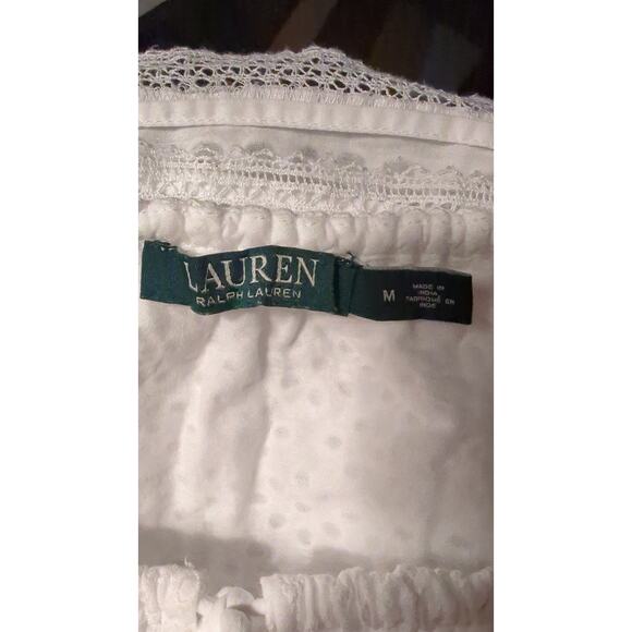 Lauren Ralph Lauren White Eyelet Lace Cotton Top with Bell Sleeves size Med - Picture 9 of 9